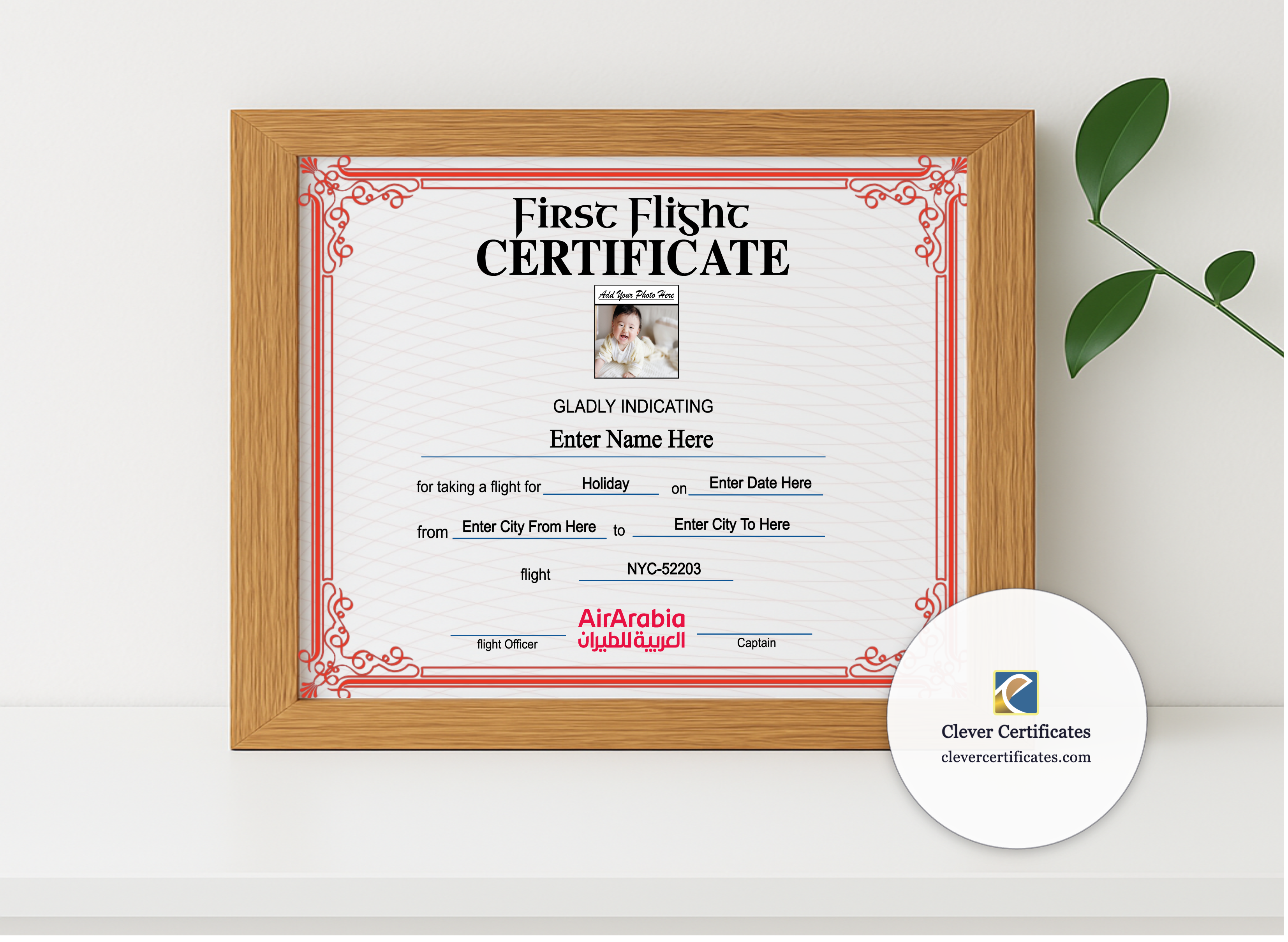 Realistic mockup featuring Air Arabia First Flight Landscape displayed within a modern frame, set against a minimalistic background.