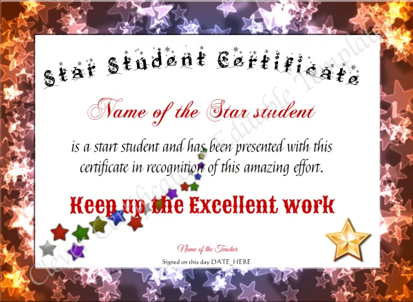 Star Student Certificate