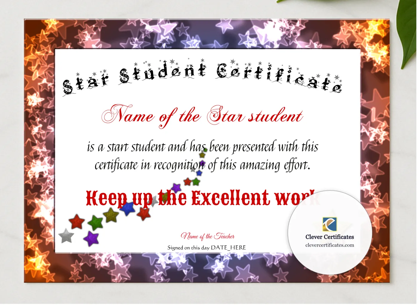 Star Student Certificate presented in a sleek wooden frame, elegantly arranged on a stylish table.
