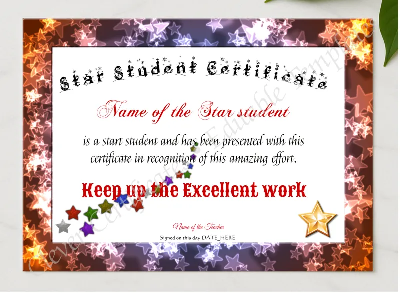 Star Student Certificate presented in a sleek wooden frame, elegantly arranged on a stylish table.
