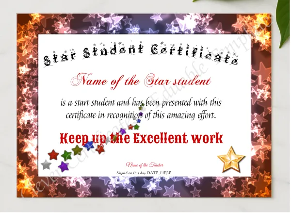 Star Student Certificate presented in a sleek wooden frame, elegantly arranged on a stylish table.