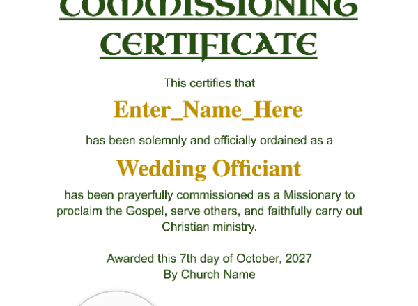 Missionary Commissioning Certificate