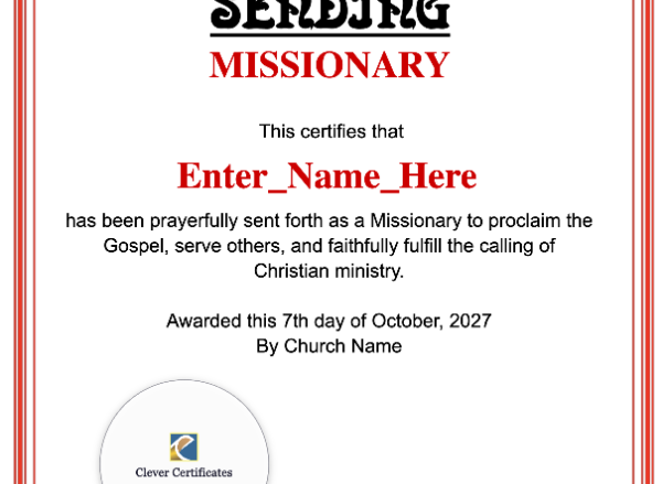 Certificate of Sending for Missionary