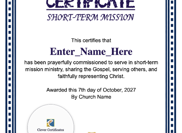 Short Term Mission Commissioning Certificate