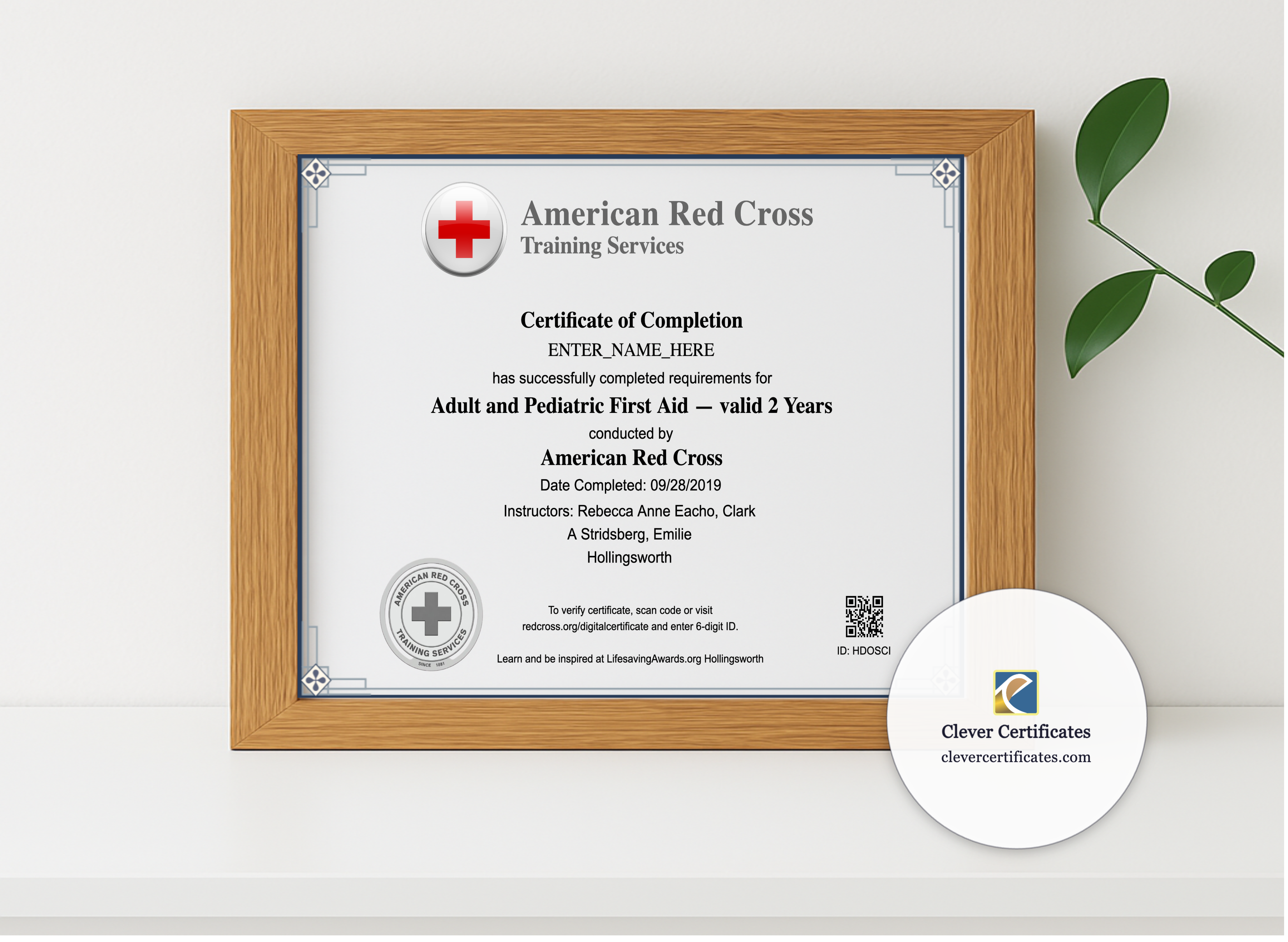 Realistic mockup featuring First Aid Certificate Landscape displayed within a modern frame, set against a minimalistic background.