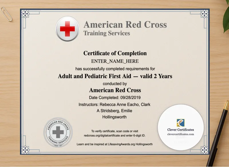 Professional preview of First Aid Certificate Landscape certificate on high-quality stationery paper, ideal for showcasing the final look.