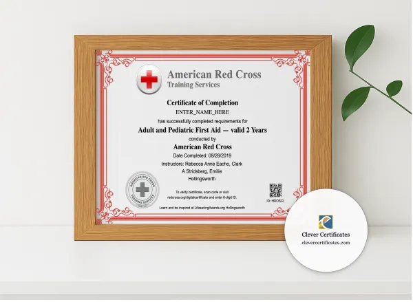 Realistic mockup featuring CPR Certificate Landscape displayed within a modern frame, set against a minimalistic background.