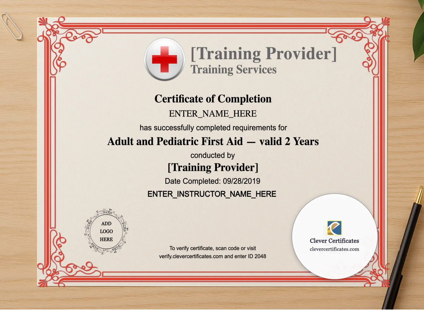 Professional preview of CPR Certificate Landscape certificate on high-quality stationery paper, ideal for showcasing the final look.