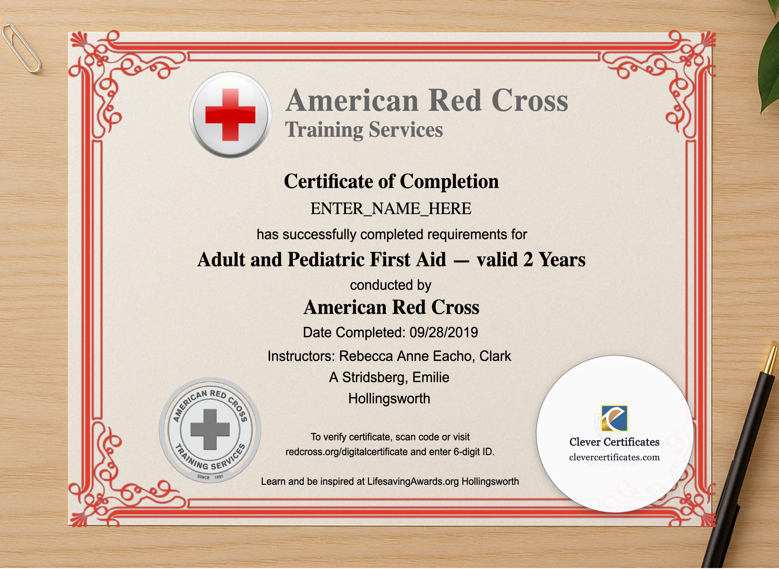Professional preview of CPR Certificate Landscape certificate on high-quality stationery paper, ideal for showcasing the final look.