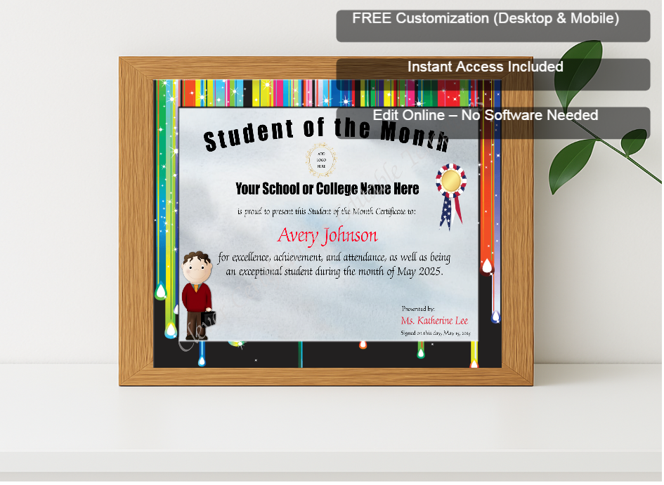 Premium mockup with Free Editor badge stack for Student Of The Month Award