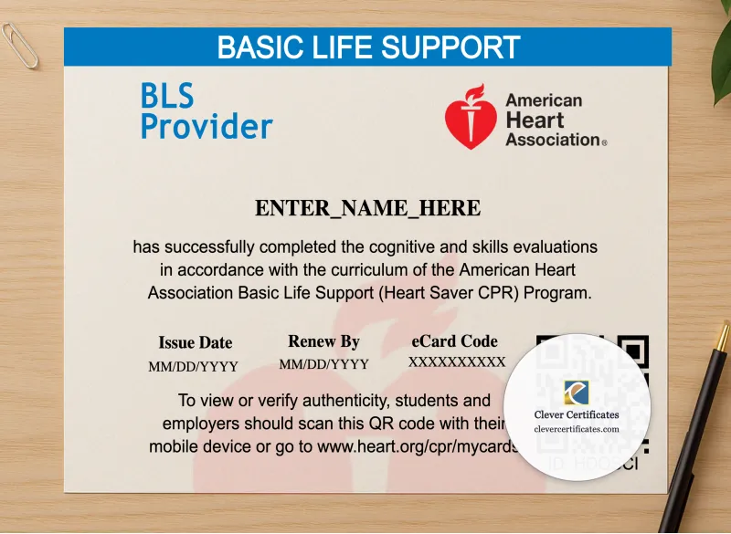 Professional preview of Heartsaver CPR Certificate Landscape certificate on high-quality stationery paper, ideal for showcasing the final look.