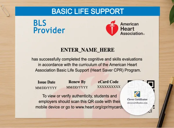 Professional preview of Heartsaver CPR Certificate Landscape certificate on high-quality stationery paper, ideal for showcasing the final look.