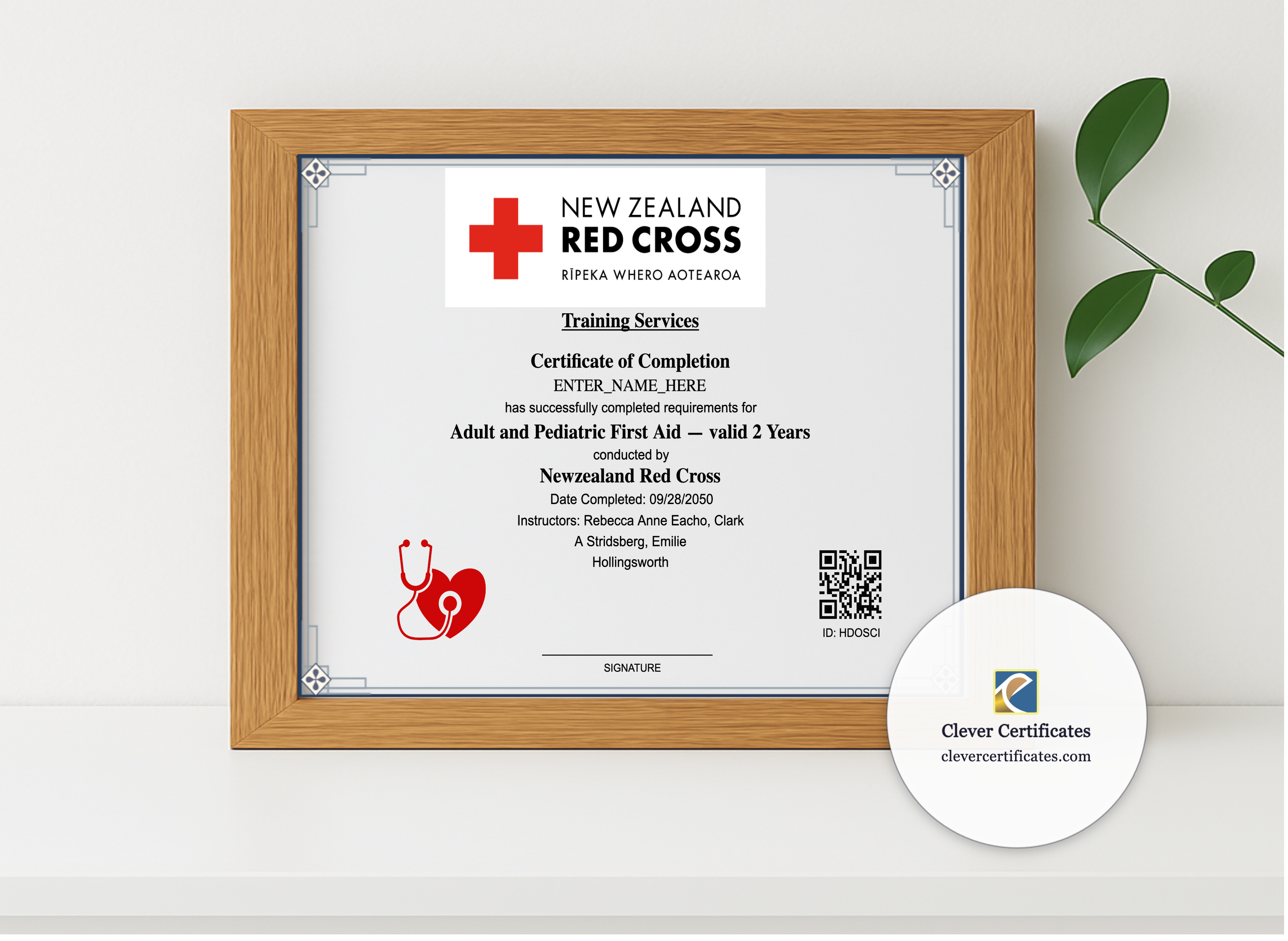 Realistic mockup featuring Workplace First Aid Certificate Landscape displayed within a modern frame, set against a minimalistic background.