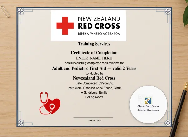 Professional preview of Workplace First Aid Certificate Landscape certificate on high-quality stationery paper, ideal for showcasing the final look.