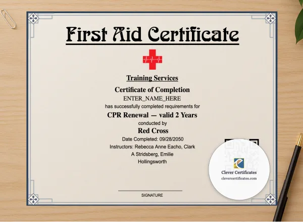 Professional preview of CPR Renewal Certificate Landscape certificate on high-quality stationery paper, ideal for showcasing the final look.