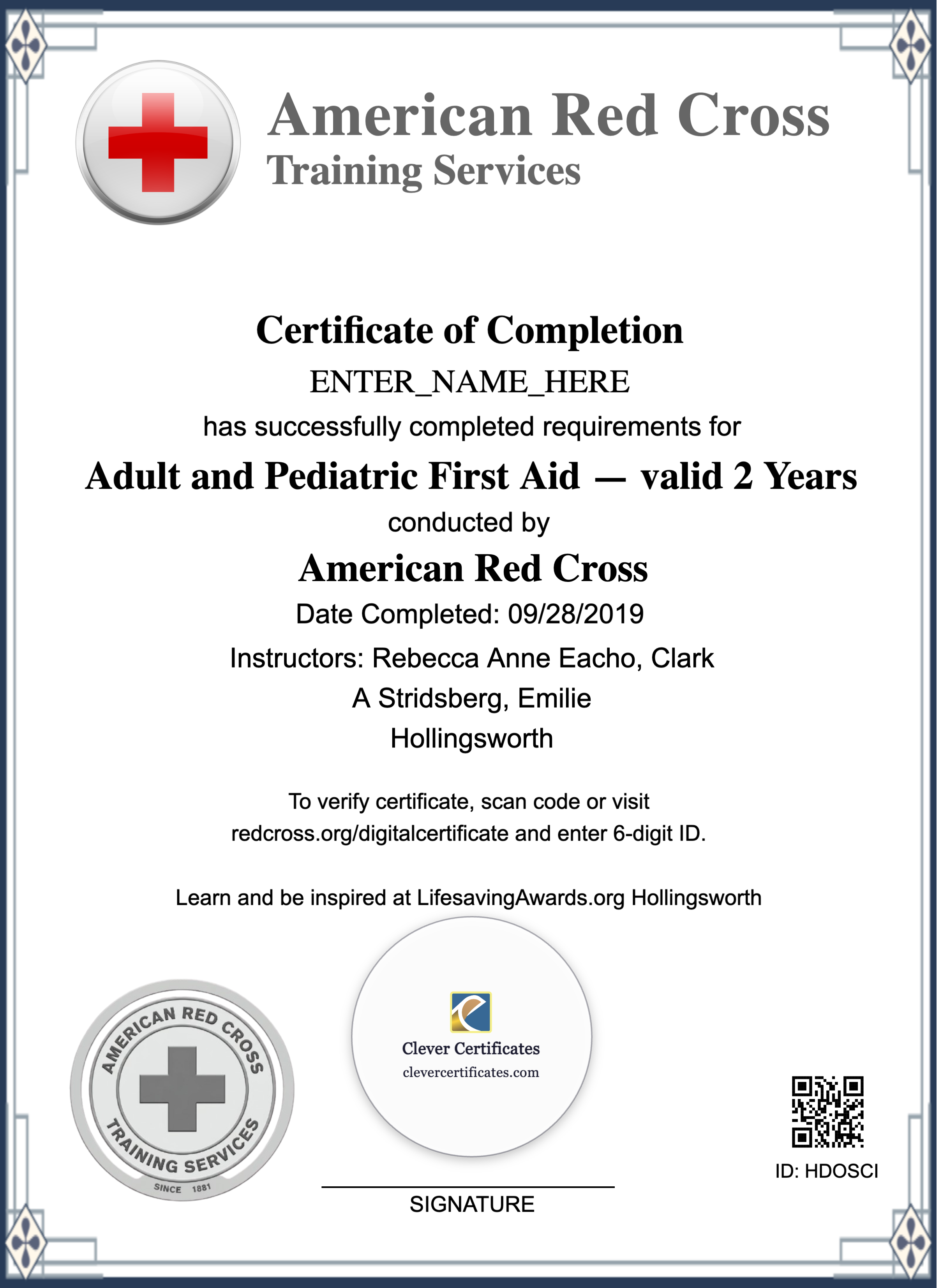 First Aid Certificate Portrait — Certificate Template Preview
