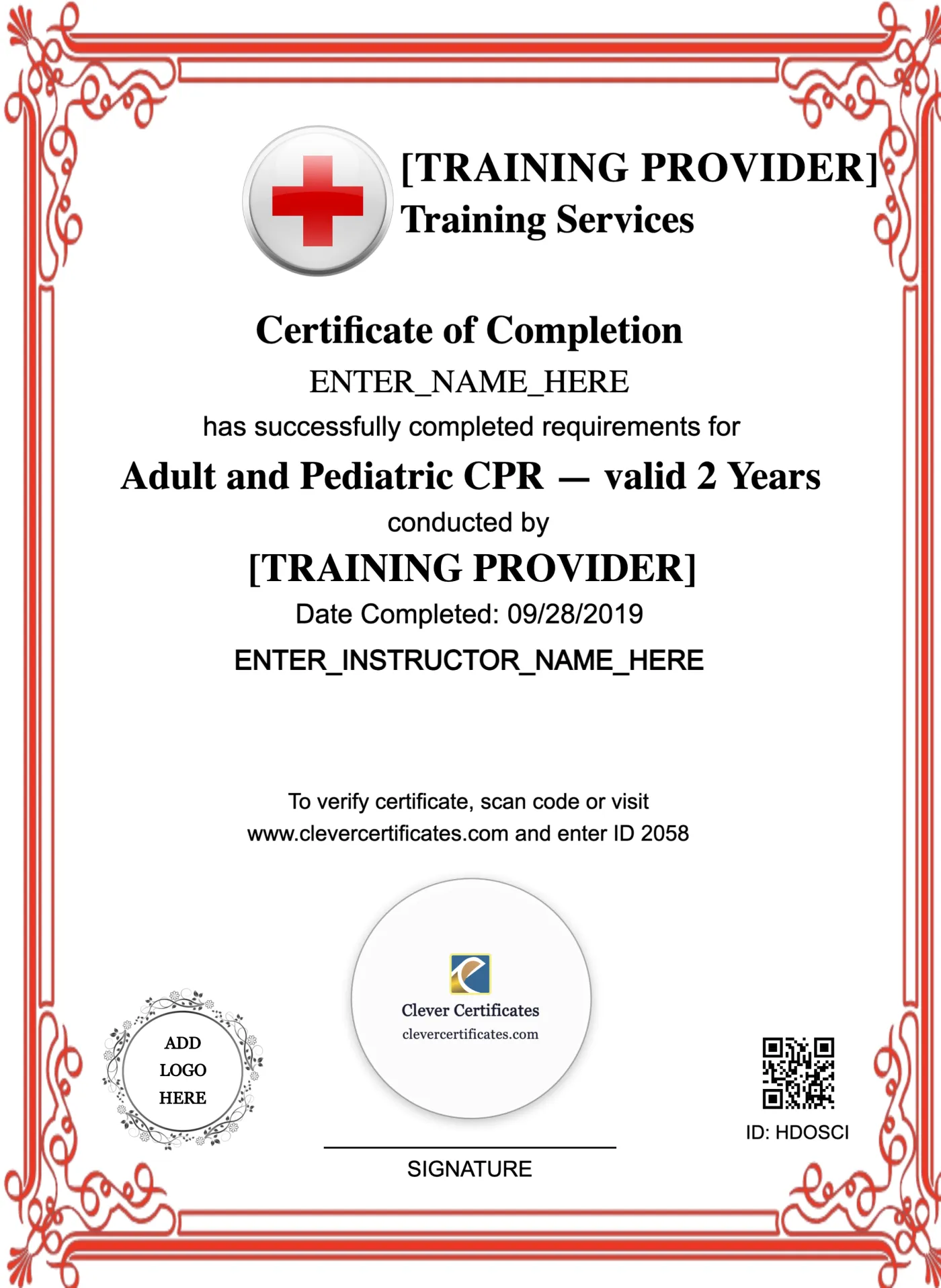 CPR Certificate Portrait — Certificate Template Preview