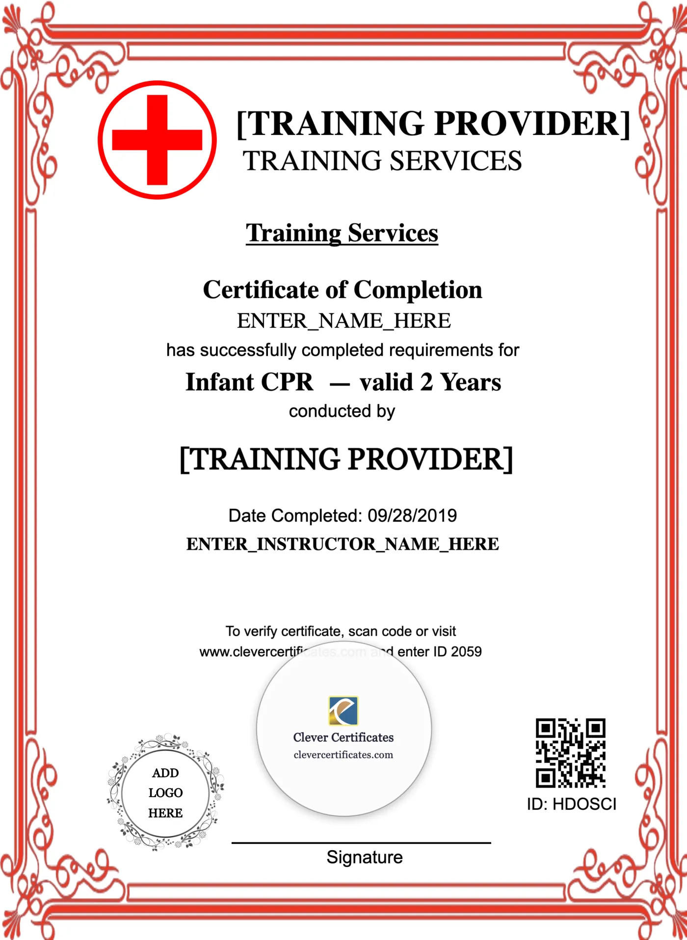 Infant CPR Certificate Portrait — Certificate Template Preview