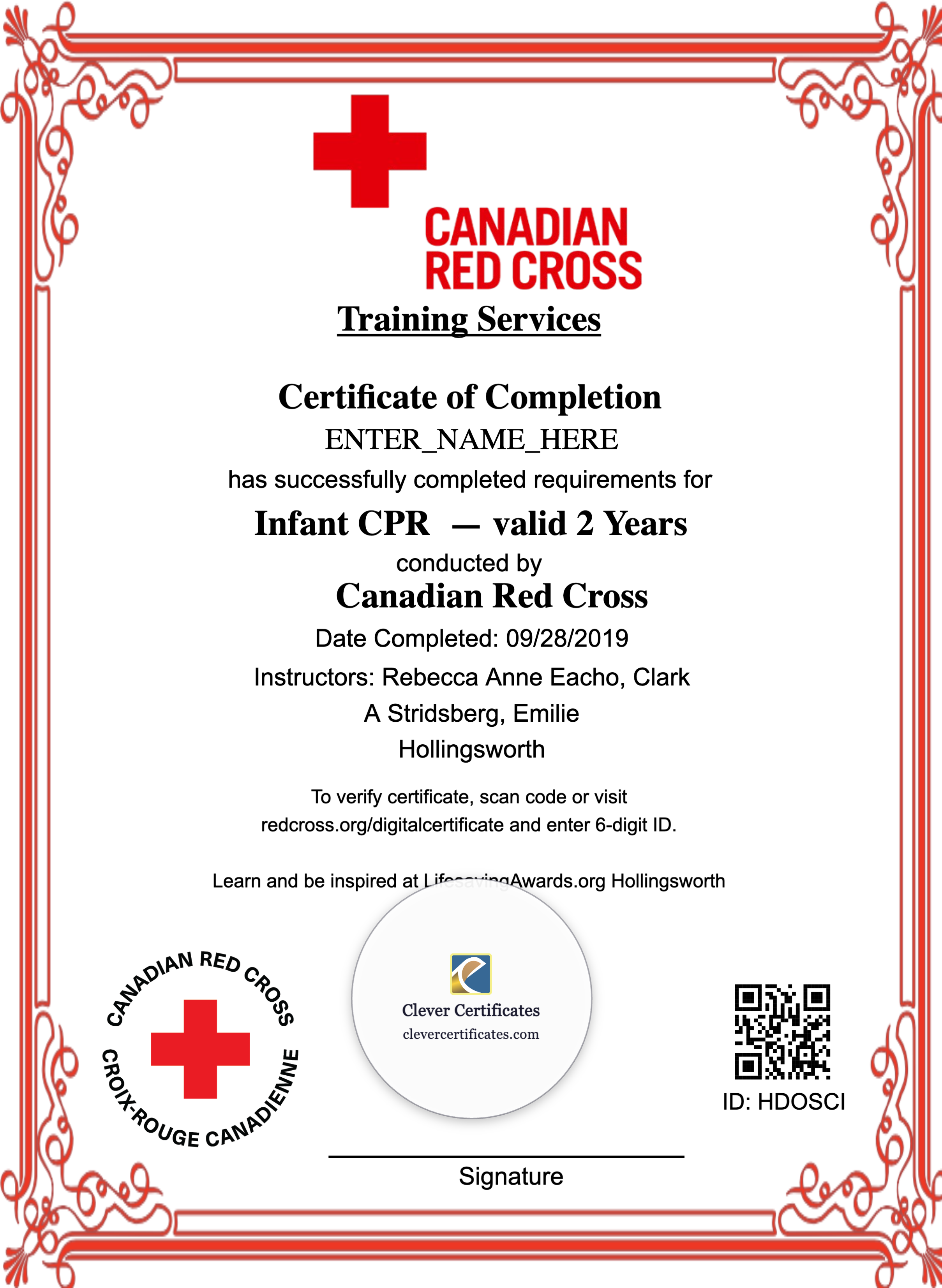 Infant CPR Certificate Portrait — Certificate Template Preview