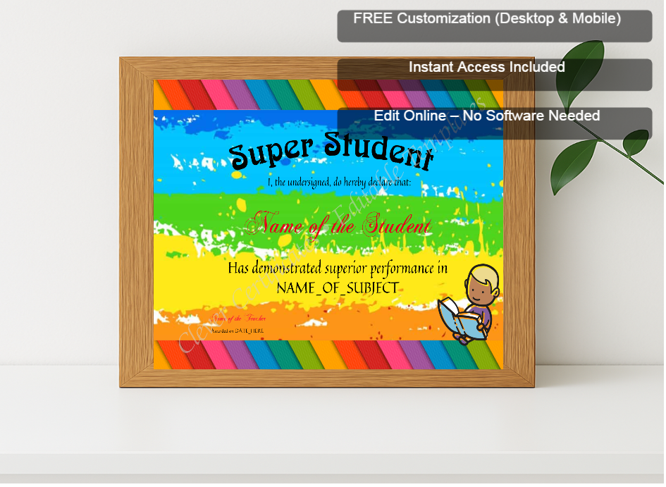 Premium mockup with Free Editor badge stack for Super Student Award