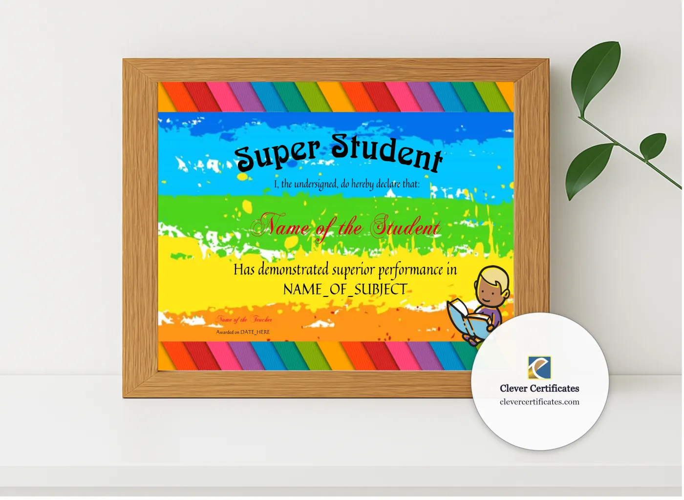 Realistic mockup featuring Super Student Award displayed within a modern frame, set against a minimalistic background.