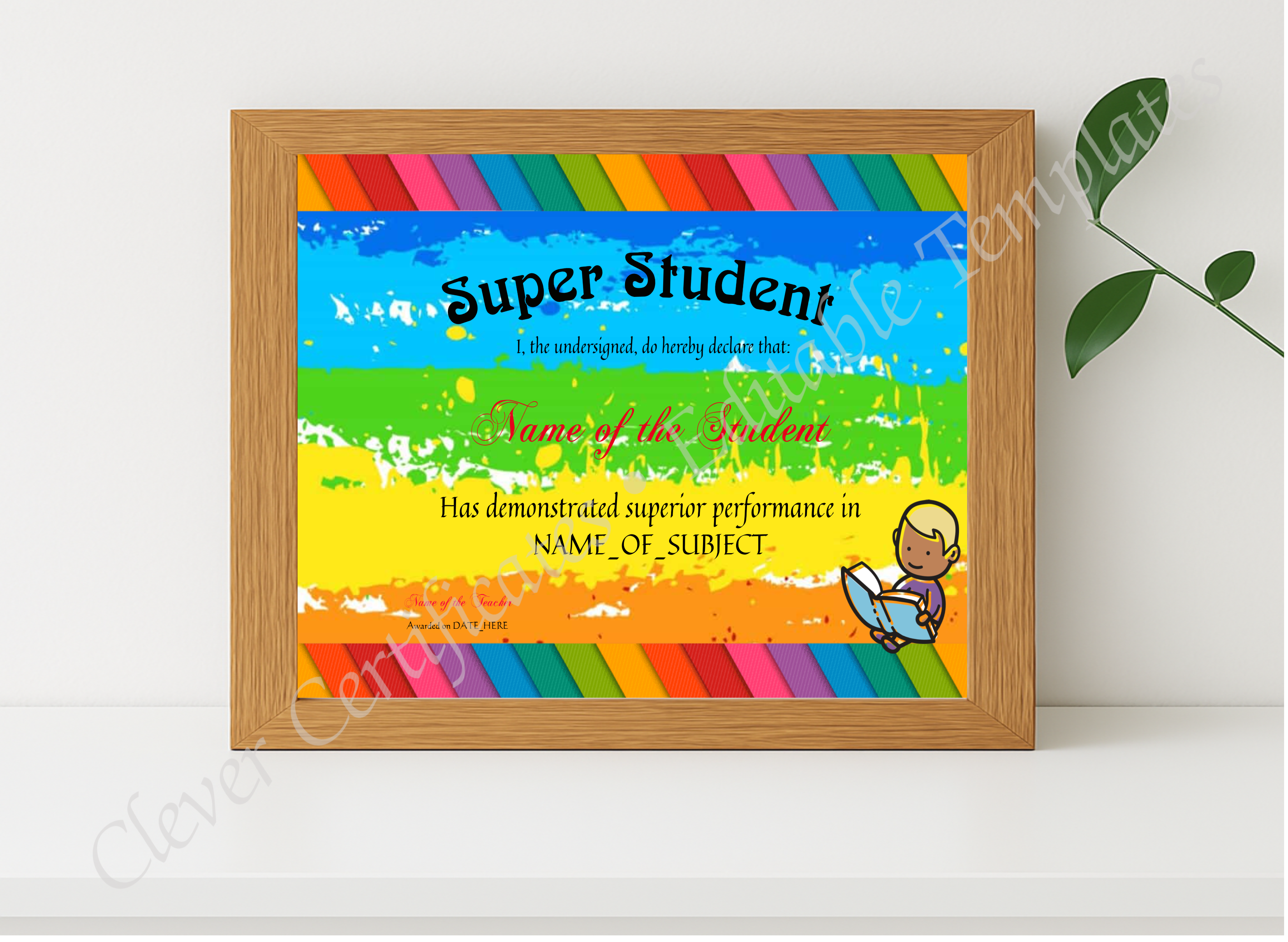 Realistic mockup featuring Super Student Award displayed within a modern frame, set against a minimalistic background.