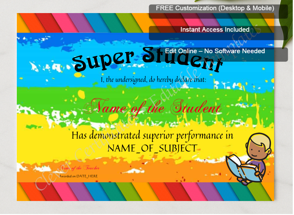 Framed preview featuring Free Editor badge stack for Super Student Award