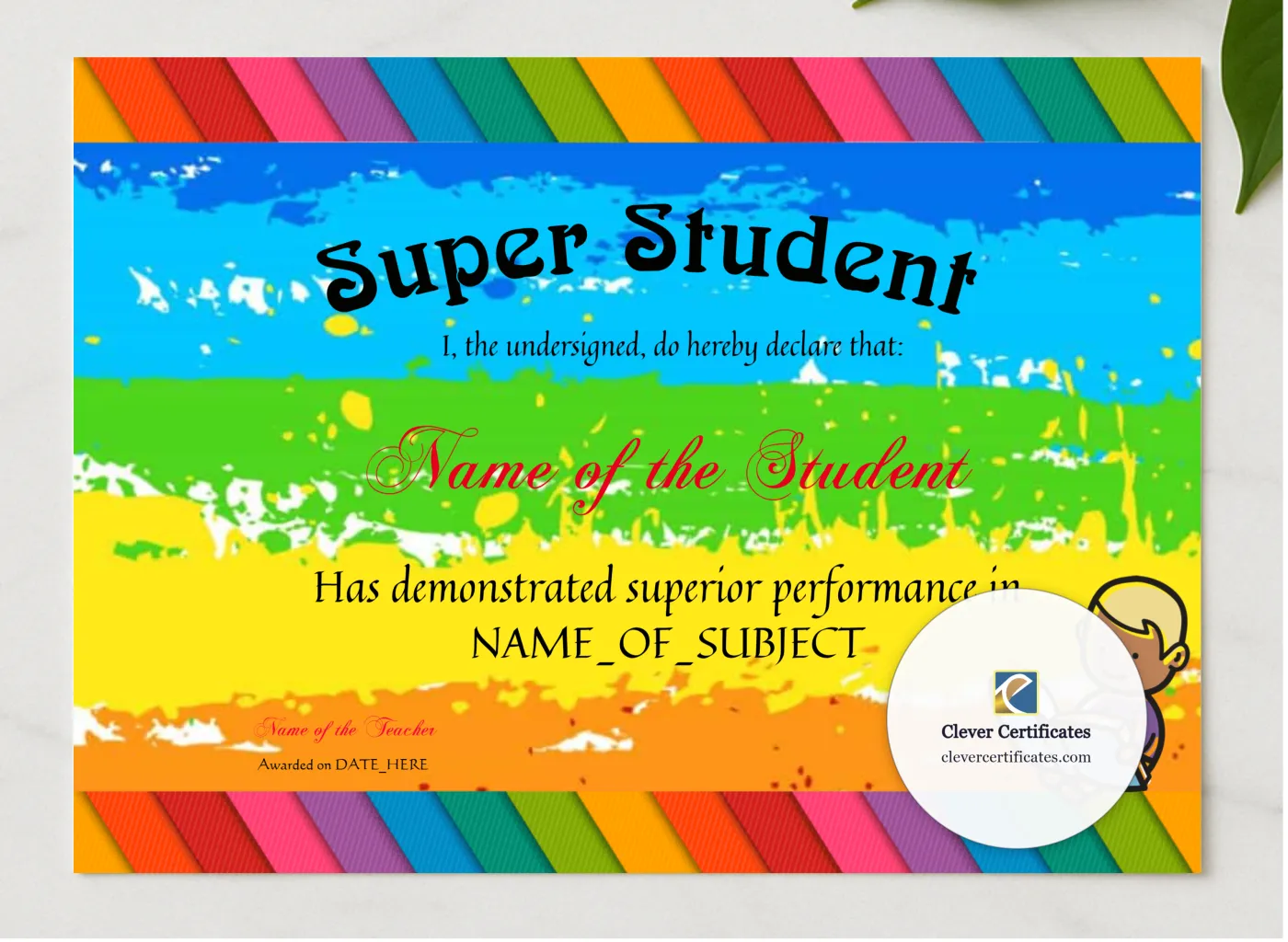 Super Student Award presented in a sleek wooden frame, elegantly arranged on a stylish table.