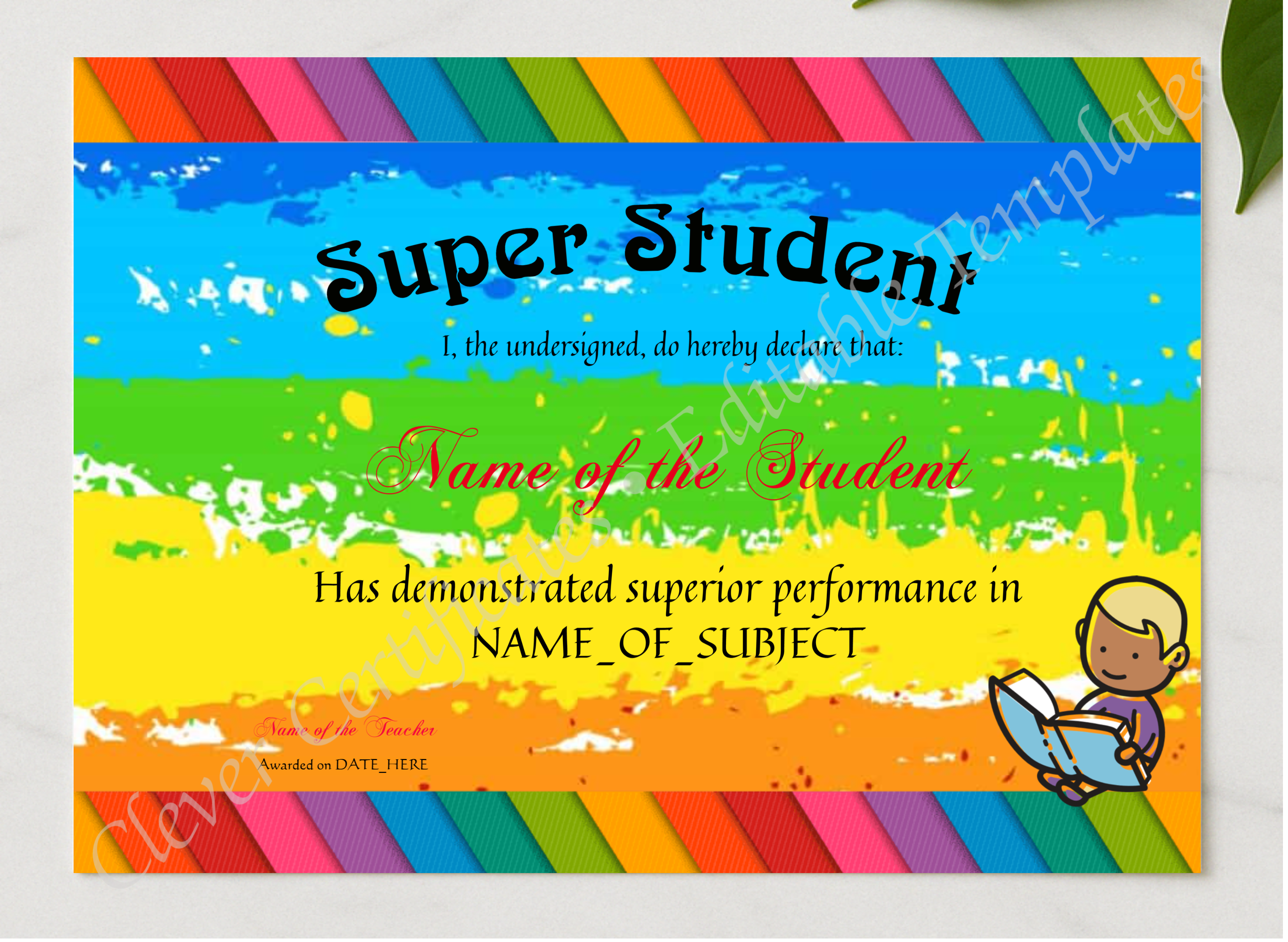 Super Student Award presented in a sleek wooden frame, elegantly arranged on a stylish table.