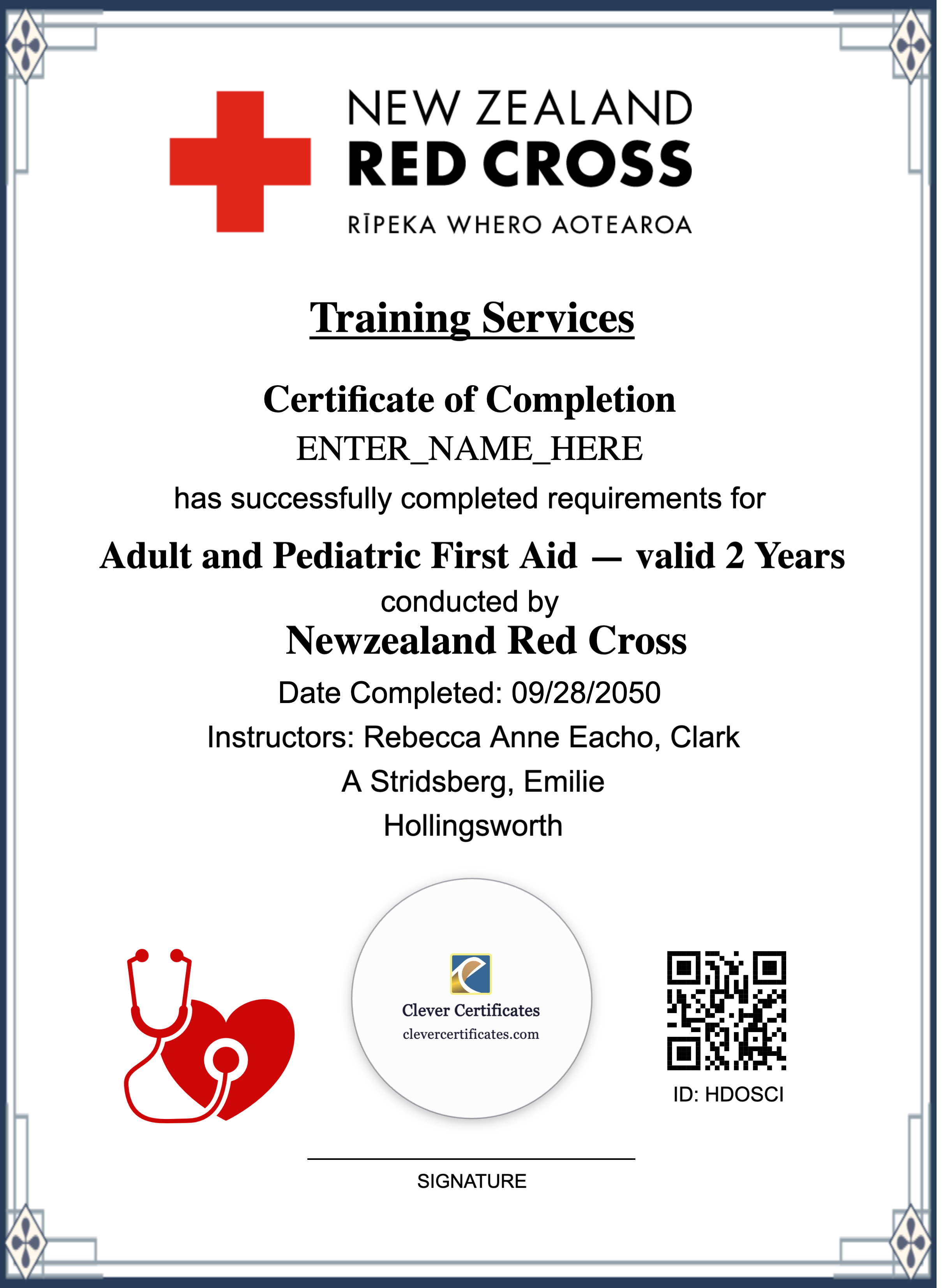 Workplace First Aid Certificate Portrait — Certificate Template Preview
