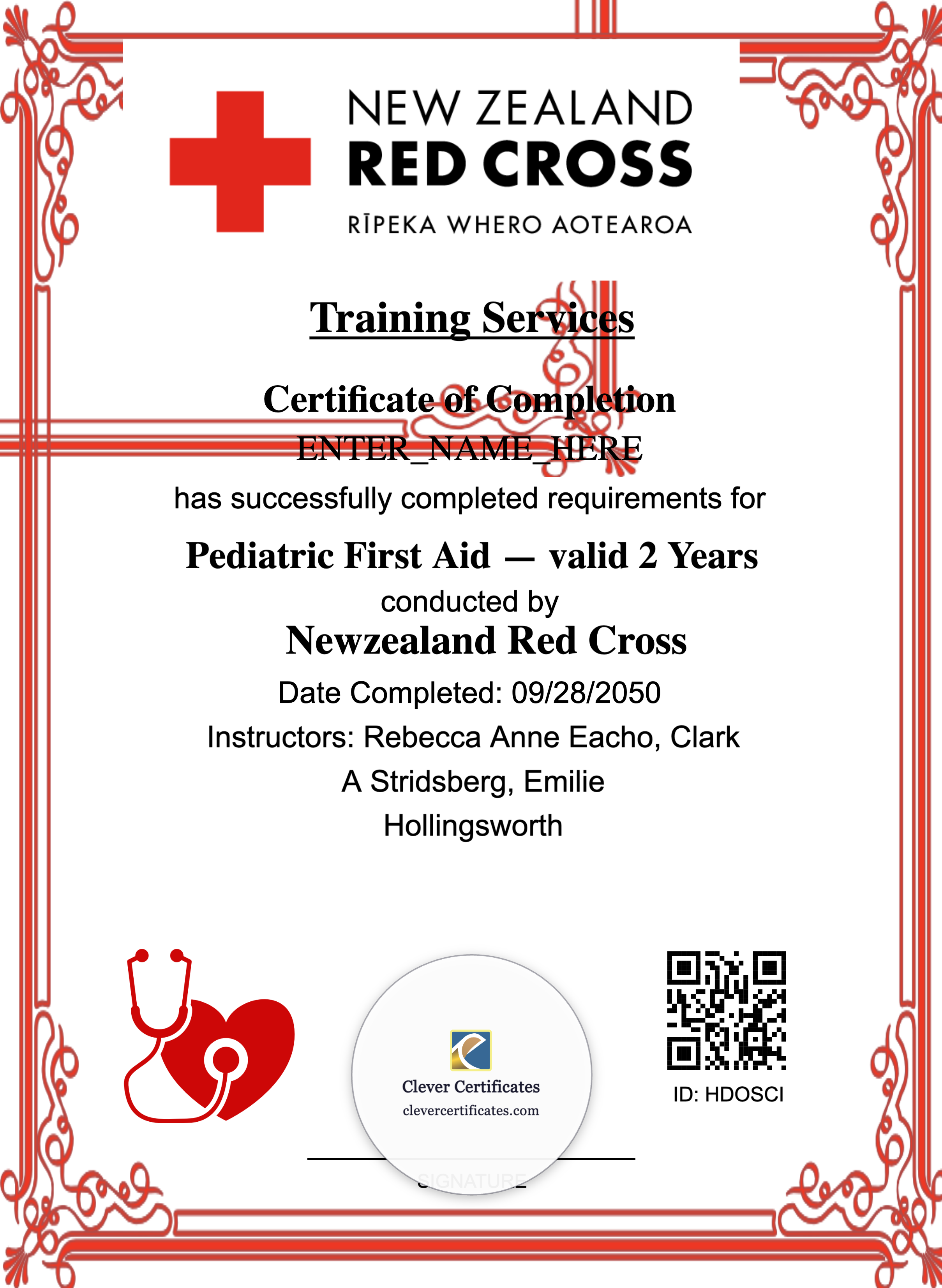 Pediatric First Aid Certificate Portrait — Certificate Template Preview