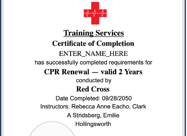 CPR Renewal Certificate Portrait