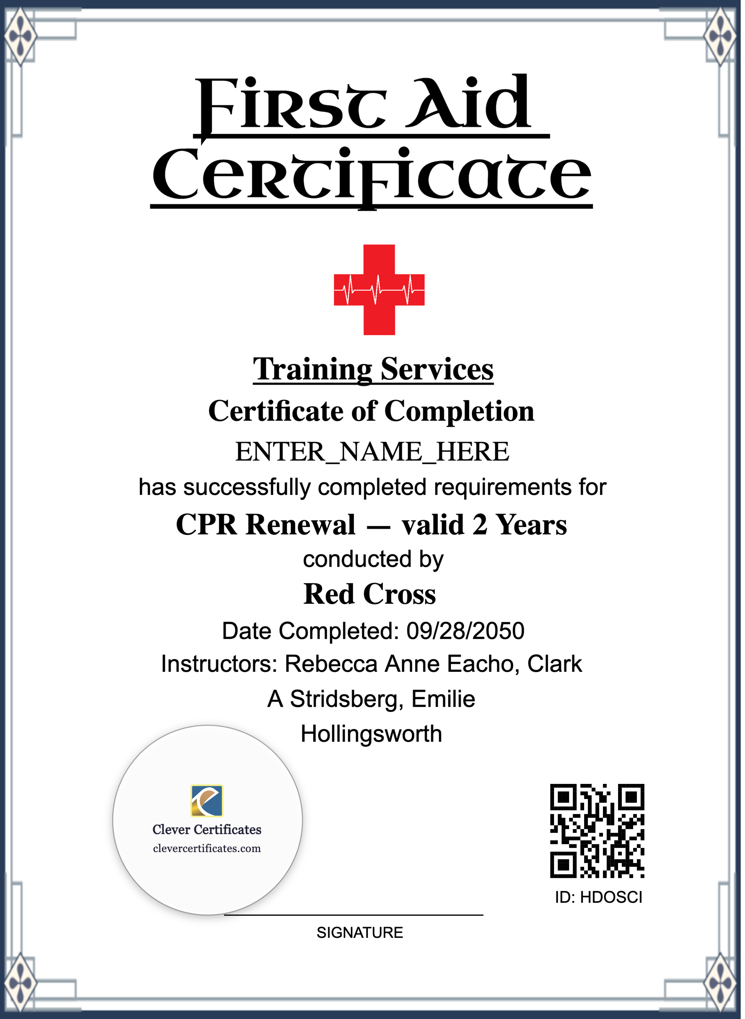 CPR Renewal Certificate Portrait — Certificate Template Preview