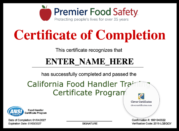 Food Handler Certificate Landscape