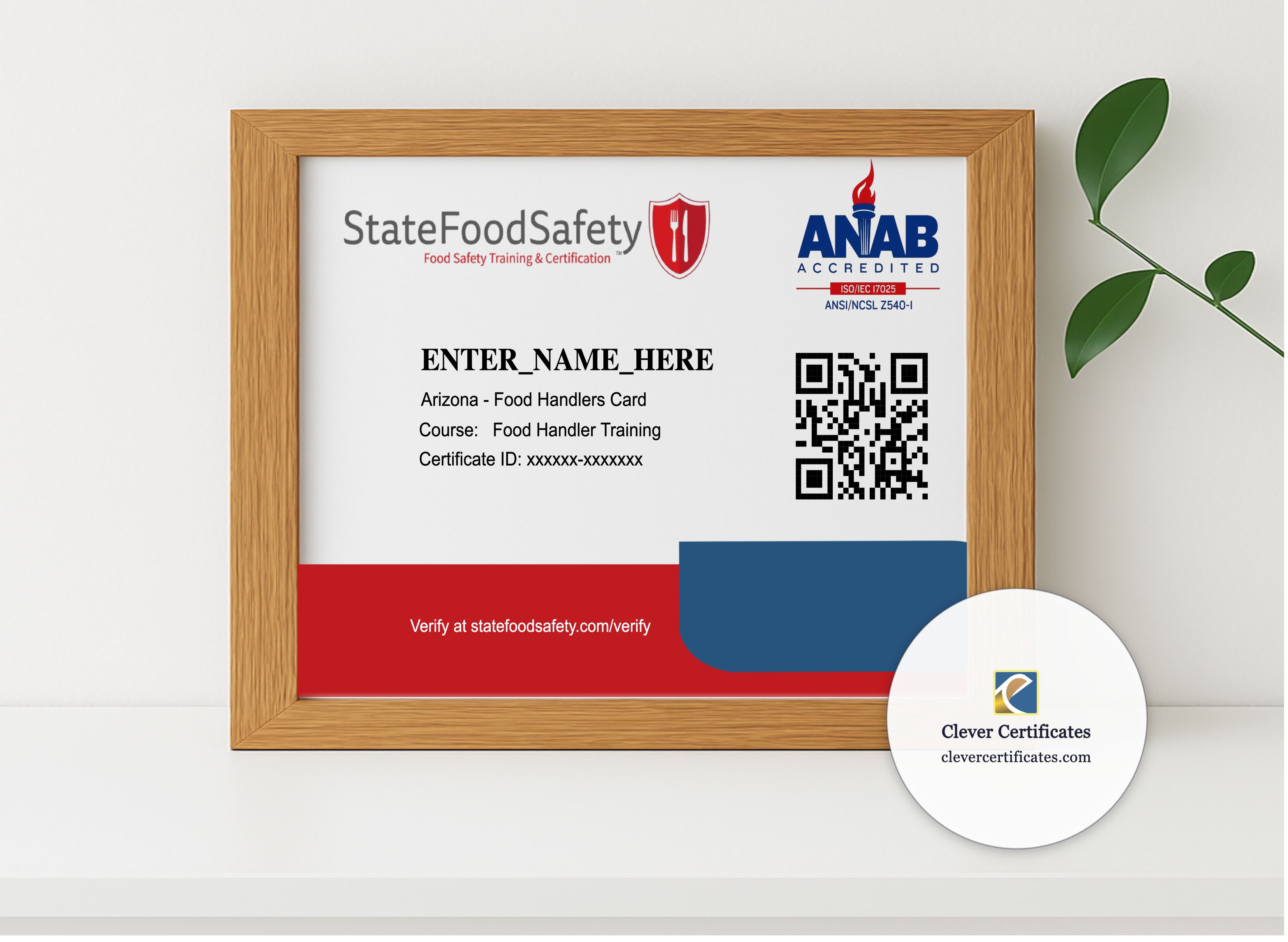 Realistic mockup featuring Food Handler Card displayed within a modern frame, set against a minimalistic background.
