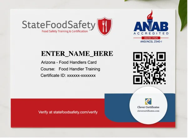 Food Handler Card presented in a sleek wooden frame, elegantly arranged on a stylish table.