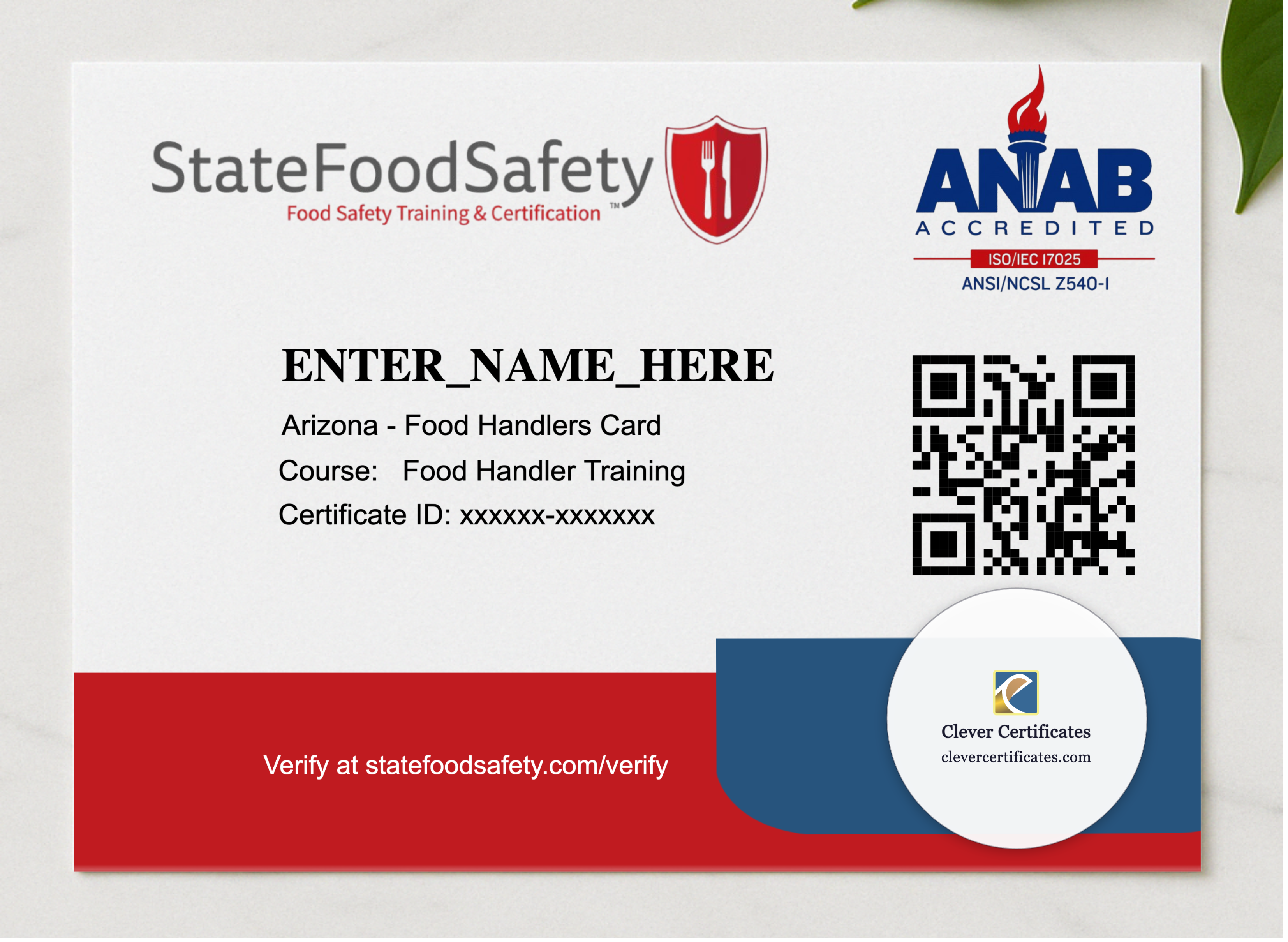 Food Handler Card presented in a sleek wooden frame, elegantly arranged on a stylish table.