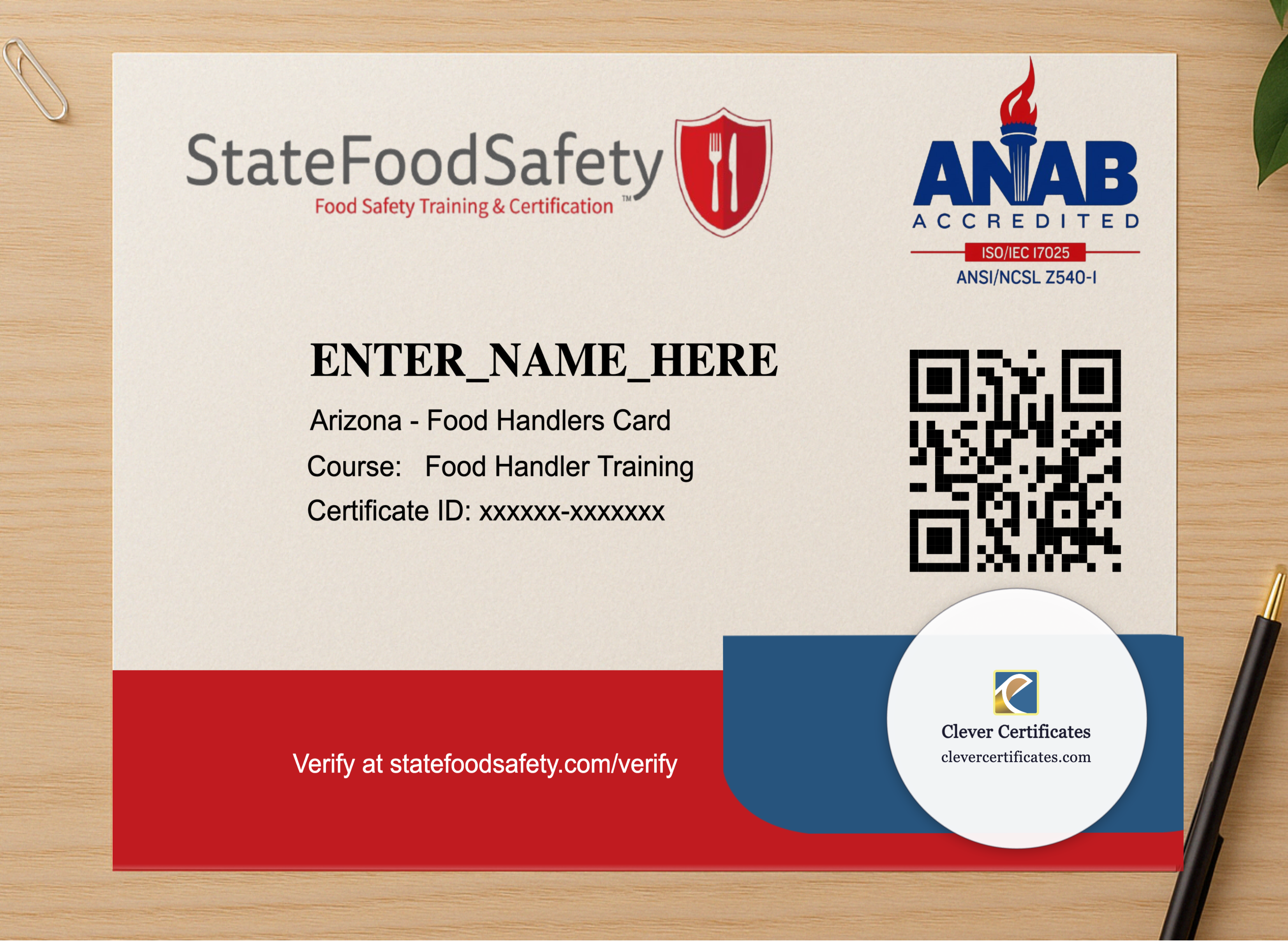 Professional preview of Food Handler Card certificate on high-quality stationery paper, ideal for showcasing the final look.