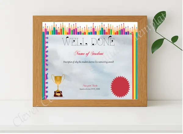 Realistic mockup featuring Well Done Award displayed within a modern frame, set against a minimalistic background.