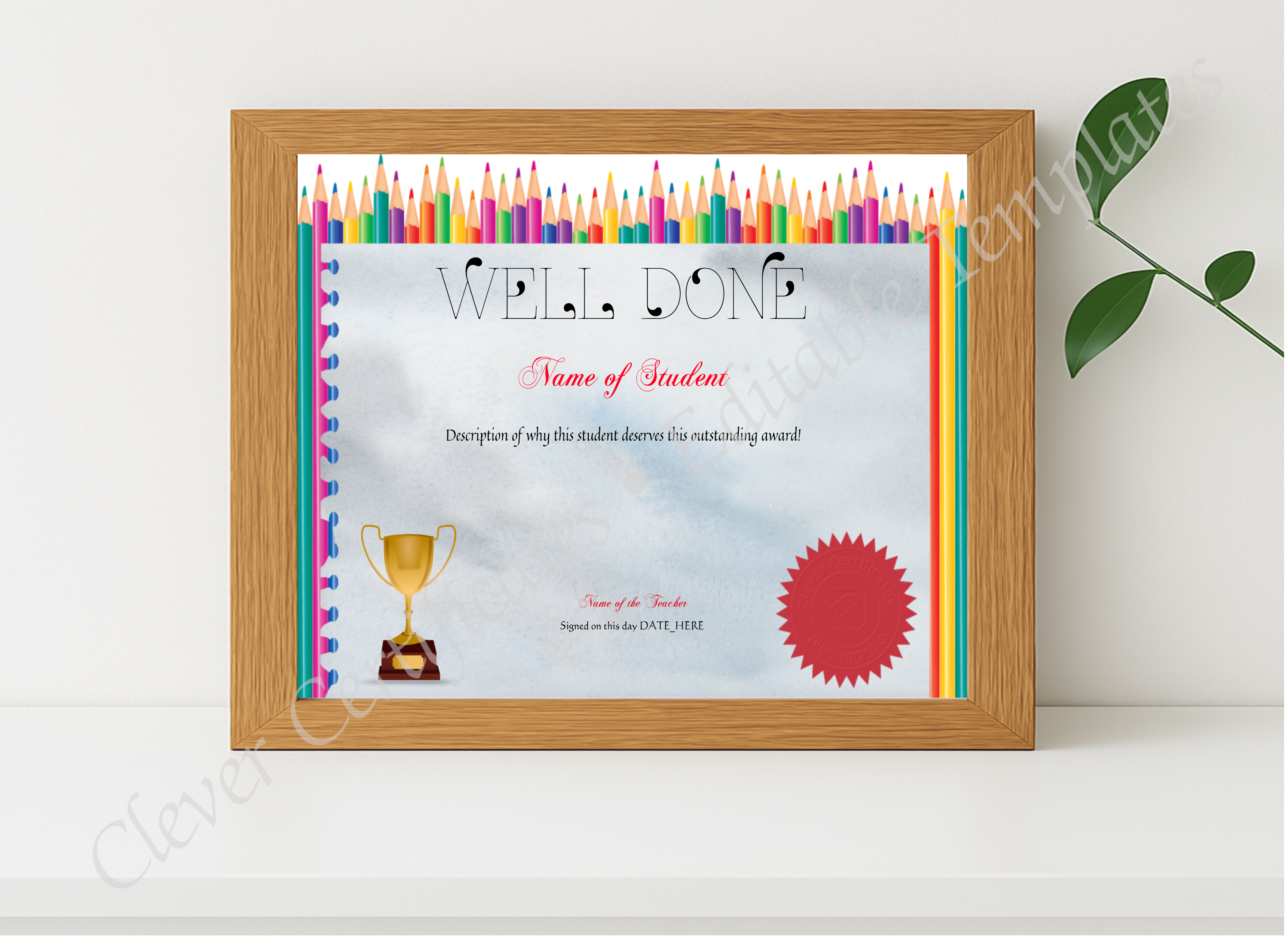 Realistic mockup featuring Well Done Award displayed within a modern frame, set against a minimalistic background.