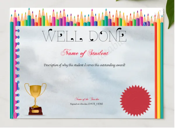 Well Done Award presented in a sleek wooden frame, elegantly arranged on a stylish table.