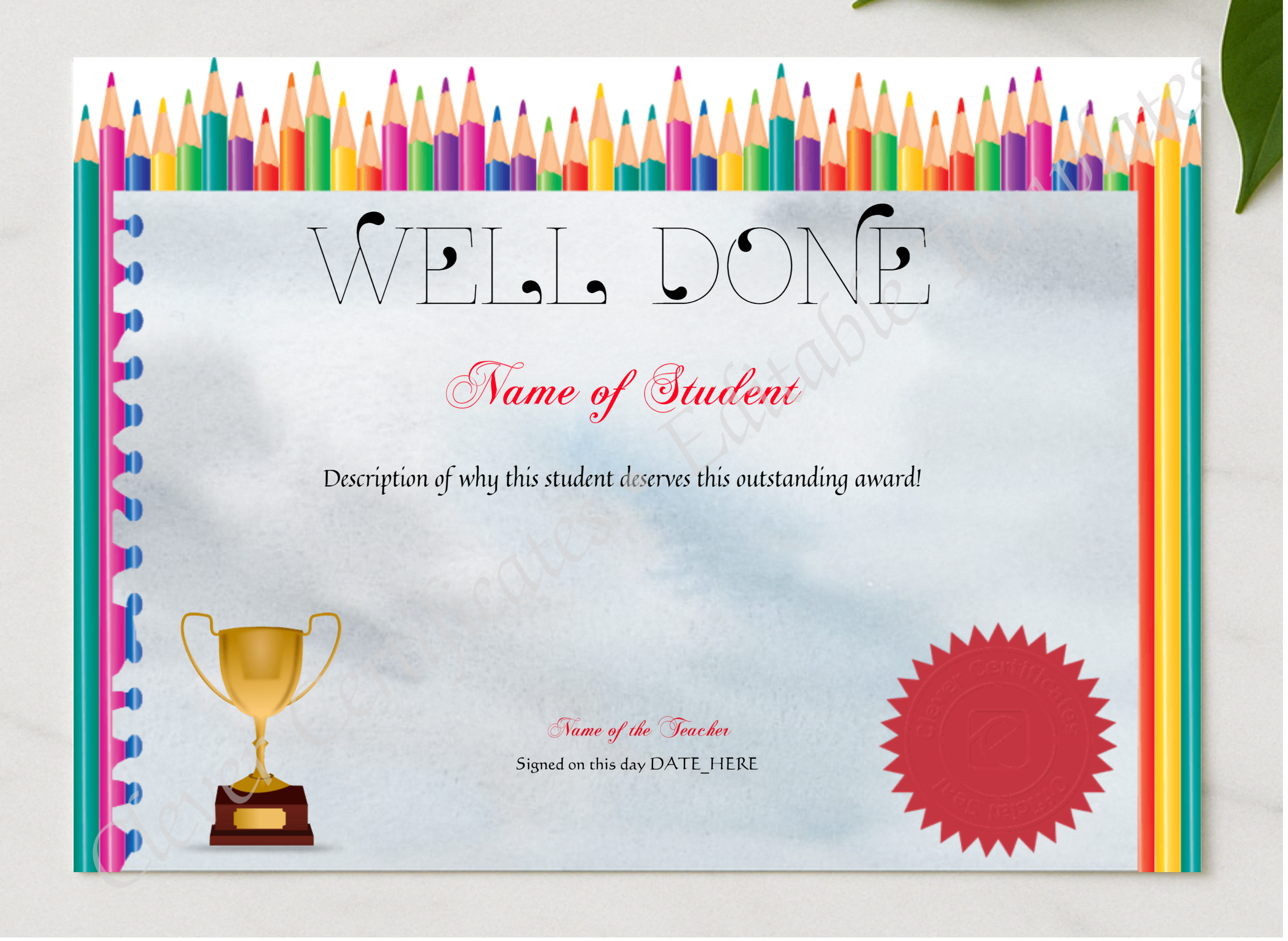 Well Done Award presented in a sleek wooden frame, elegantly arranged on a stylish table.