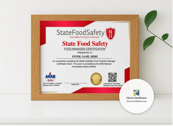 Realistic mockup featuring Food Manager Certificate Landscape displayed within a modern frame, set against a minimalistic background.