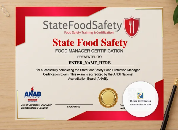 Professional preview of Food Manager Certificate Landscape certificate on high-quality stationery paper, ideal for showcasing the final look.