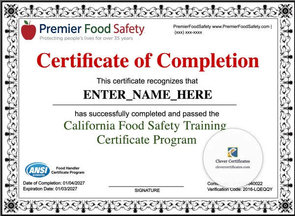 Food Safety Certificate Landscape