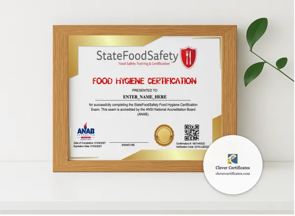 Realistic mockup featuring Food Hygiene Certificate Landscape displayed within a modern frame, set against a minimalistic background.