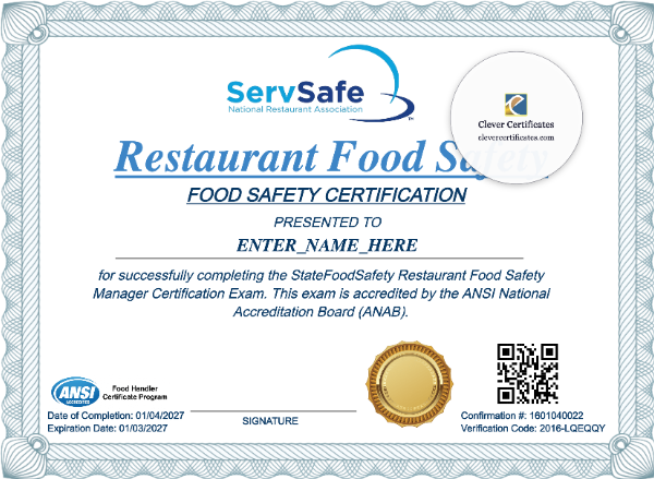 Restaurant Food Safety Certificate Landscape