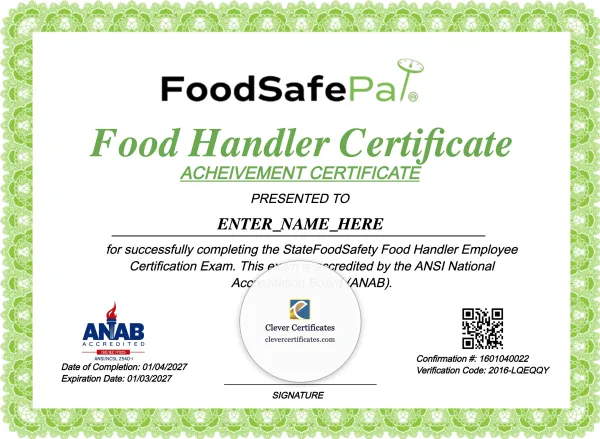 Food Handler Employee Certificate Landscape