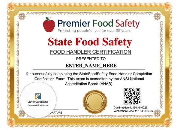 Food Handler Completion Certificate Landscape