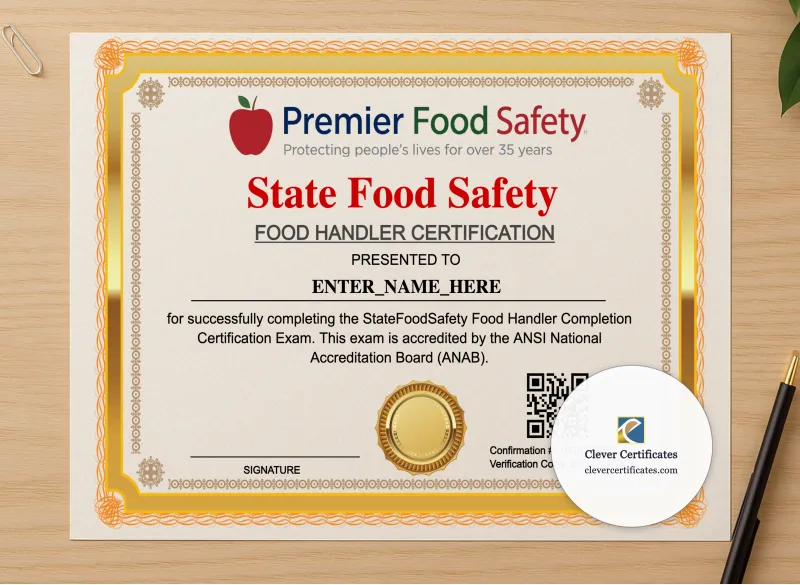 Professional preview of Food Handler Completion Certificate Landscape certificate on high-quality stationery paper, ideal for showcasing the final look.